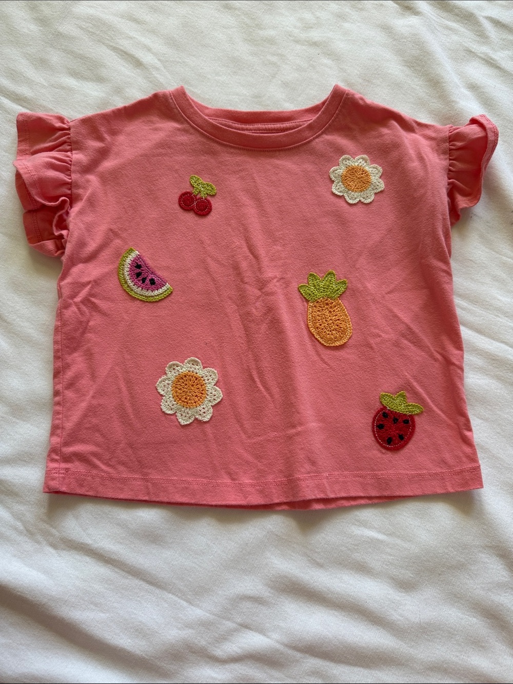 jumping beans Coral Pink Short Sleeve Tee with Fruit & Flower Appliqués